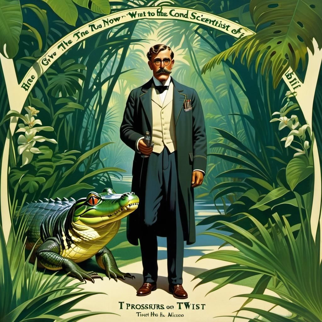 Art Nouveau Scientist's Crocodile Encounter
