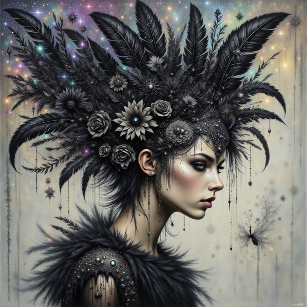 Ethereal Gothic Man with Black Feathers