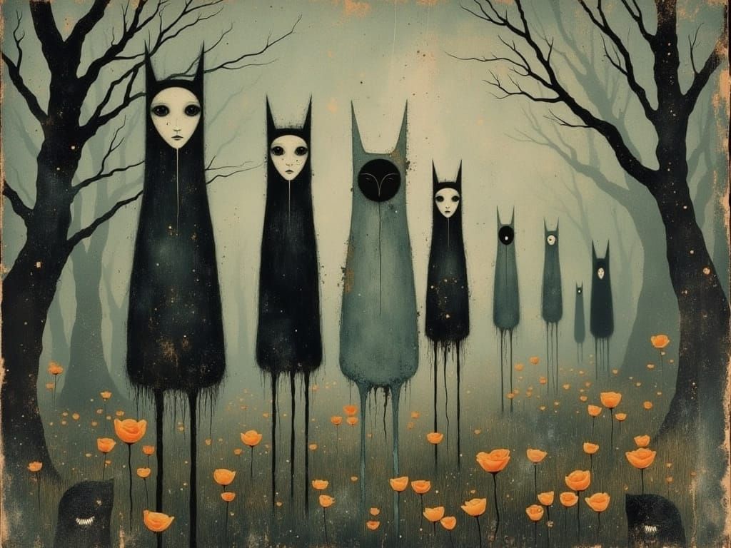 Surreal Dreamscapes: Eerie Toves in a Dark, Whimsical World