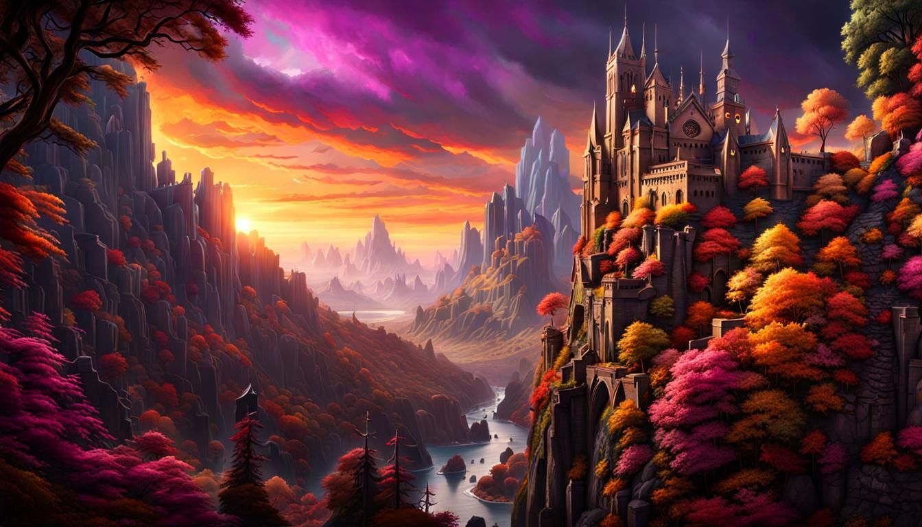 Glowing Tree of Life by Waterfall, Digital Art