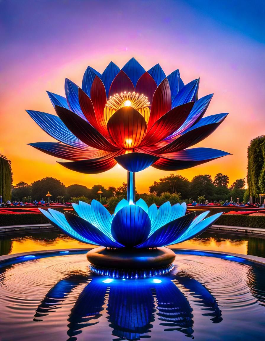 Metallic Lotus Flower Sculpture in Alex Grey Style