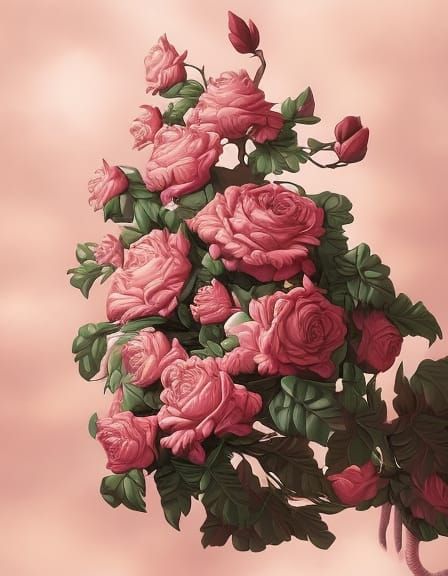 Hyperdetailed Pink Roses in Full Bloom, Photorealistic Art