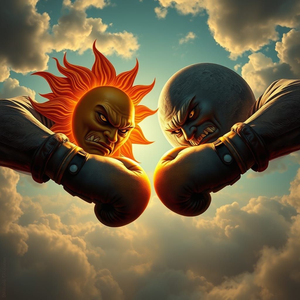 Sun and Moon Boxing Match in the Sky