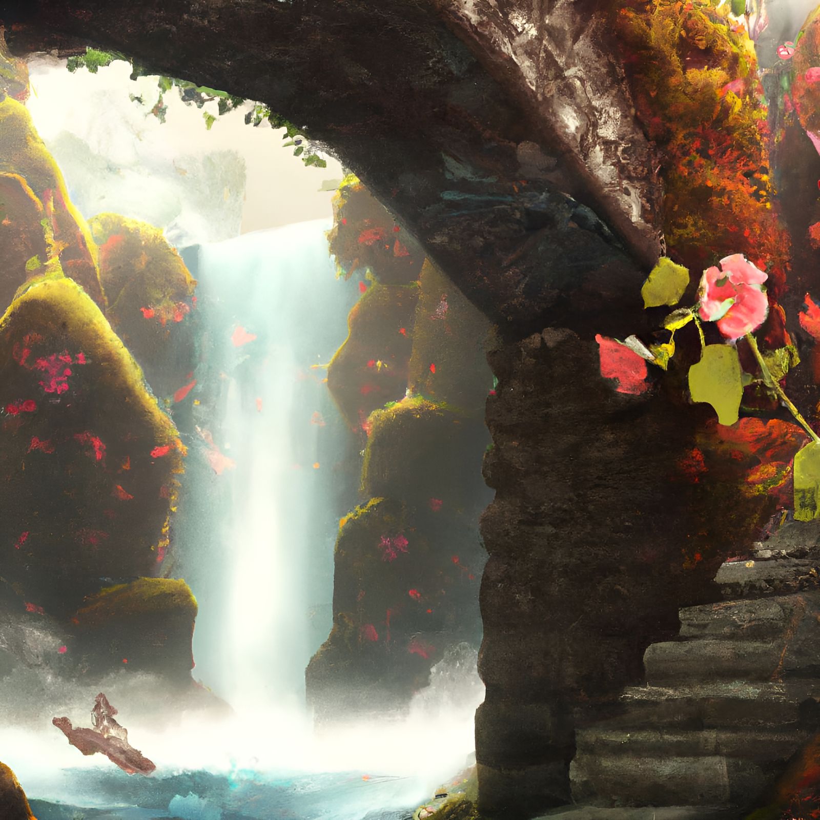 Waterfall Over Dystopian Bridge as Digital Painting