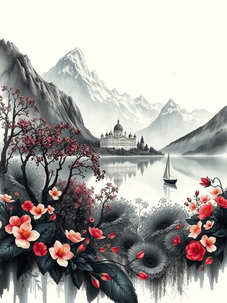 Vibrant Dreamscapes of Mystical Mountains and Serene Lakes