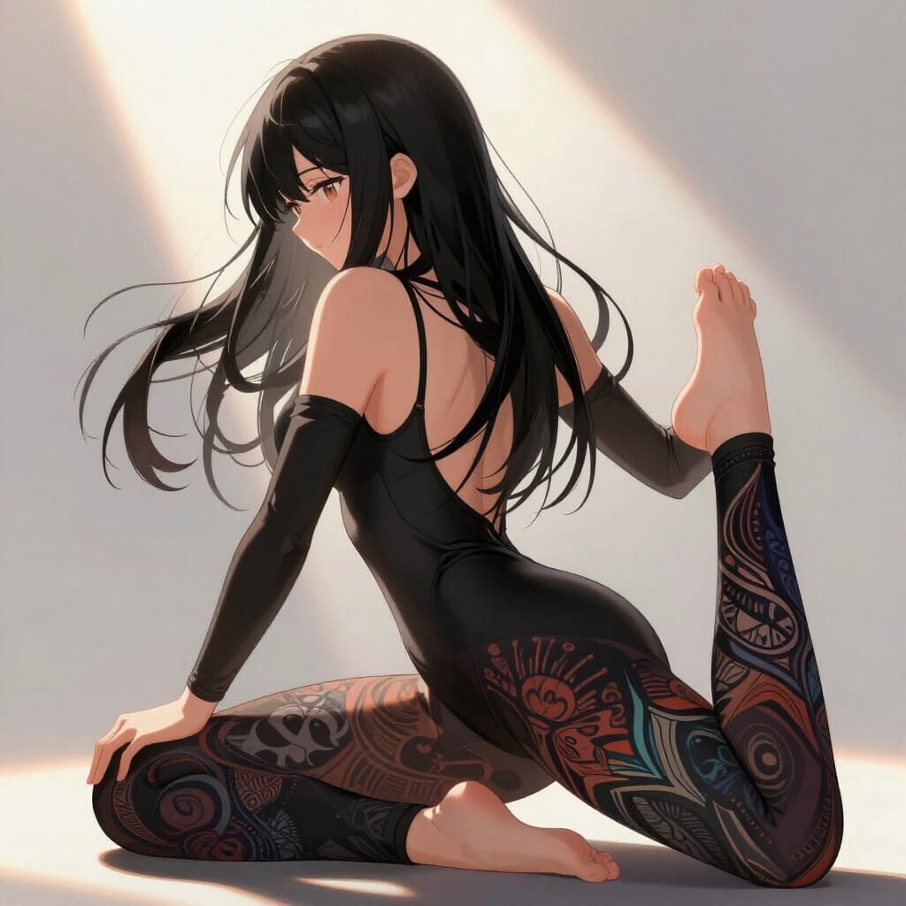 Anime Girl in Leotard Demonstrates Dynamic Flexibility