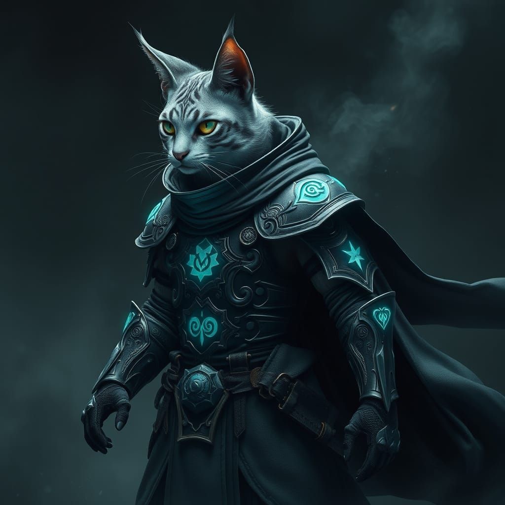 Mystical Tabaxi Warrior in Dark Fantasy Armor
