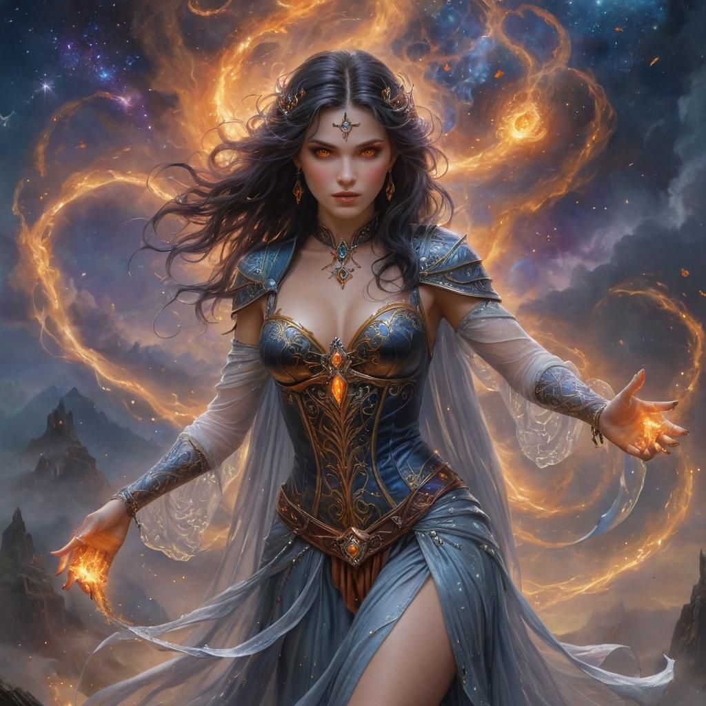 Sorceress Casting a Spell of Bubbling Chaos