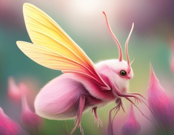 Rosy Maple Moth Fantasy Animal in Fairycore Style