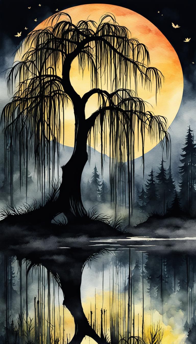 Weeping Willow in Epic Watercolor Illustration