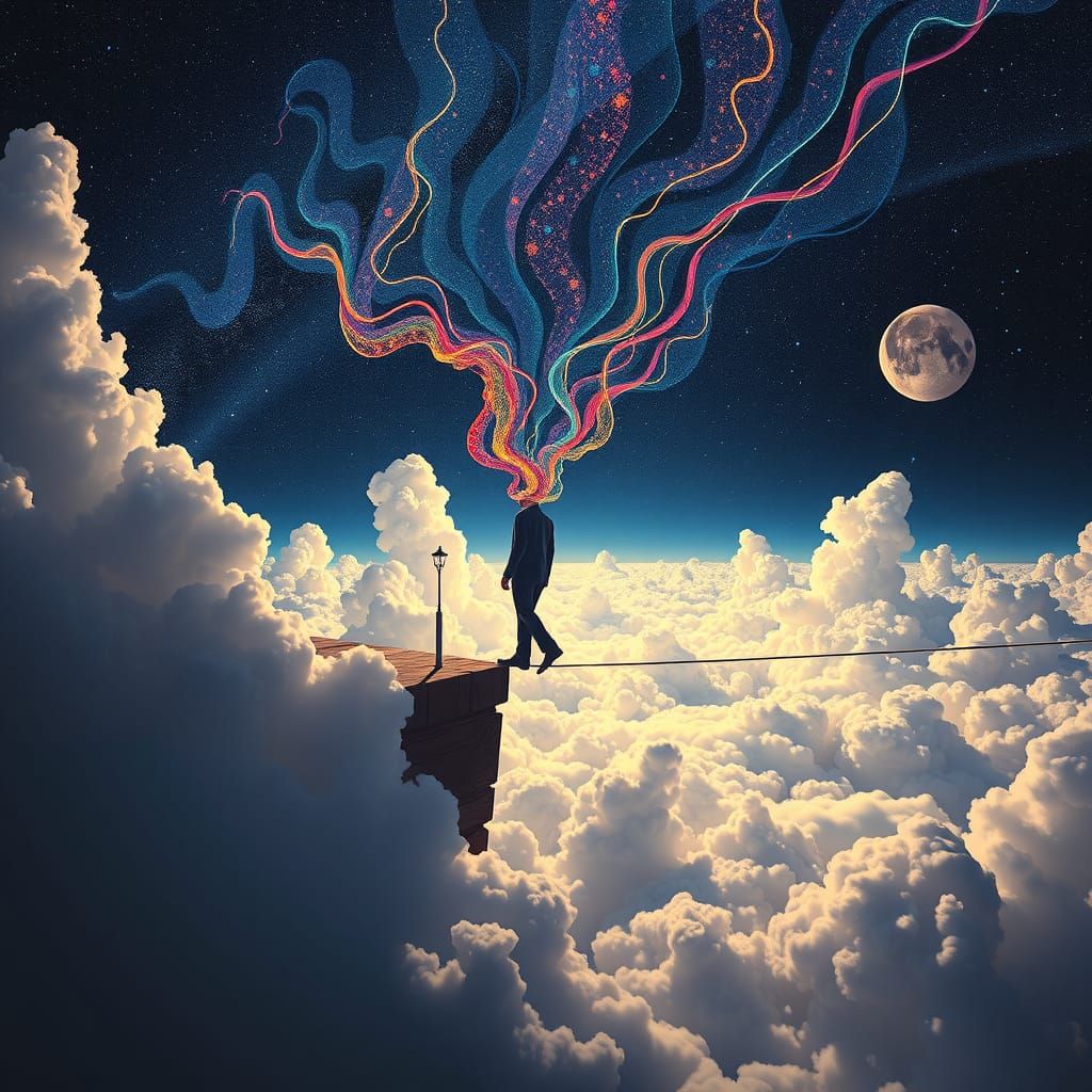 Surreal Sleepwalker Dreamscape in Night Sky