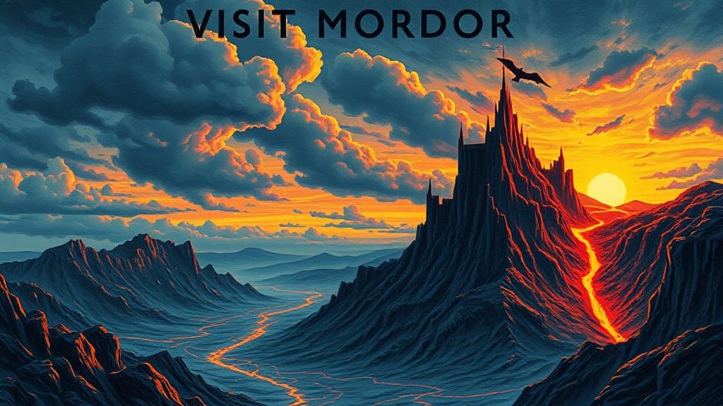 Visit Mordor: Hand-Drawn Retro Illustration