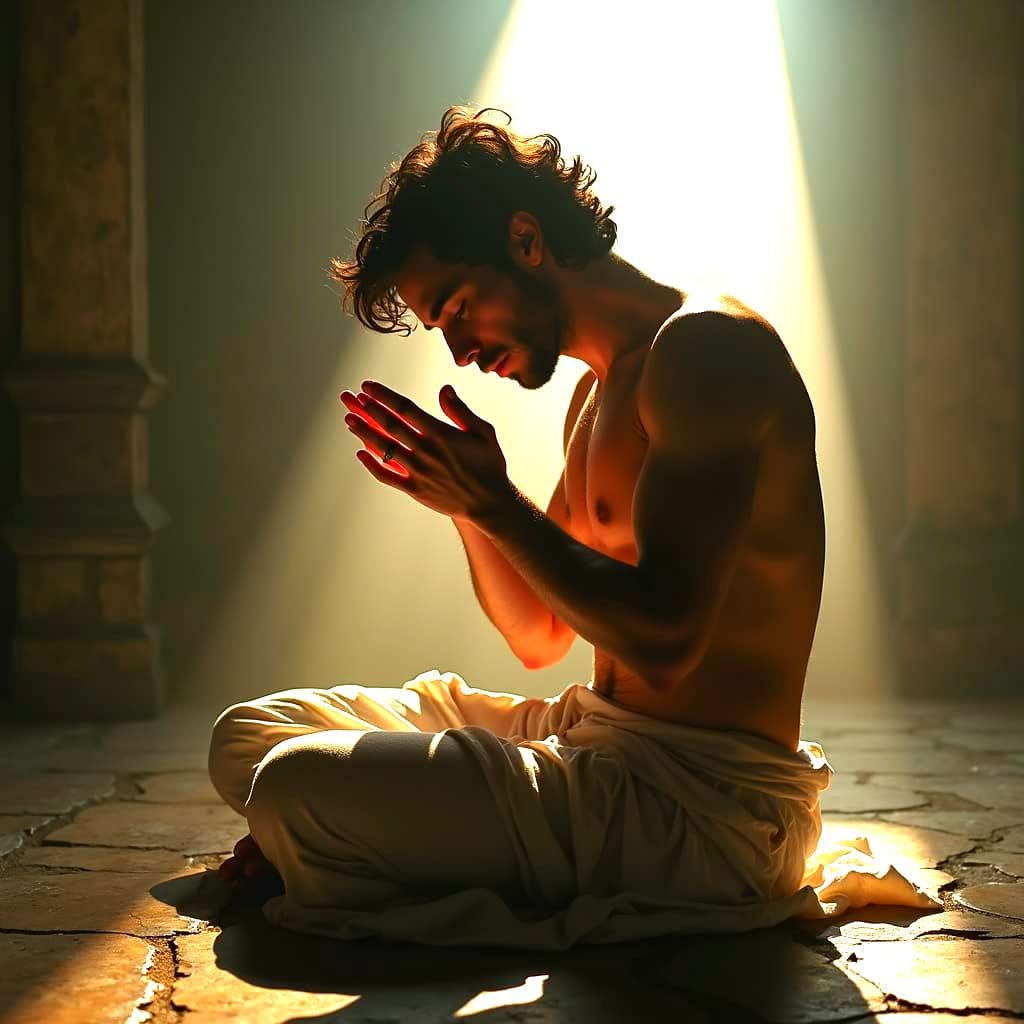 Hyperrealistic Image of Man Praying for Love