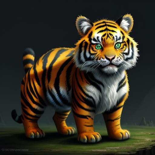 Tiny Cat Dressed as Fierce Tiger, Digital Painting
