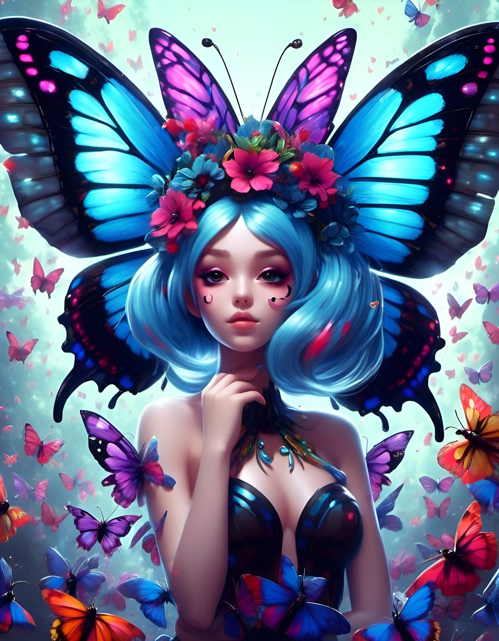 Humanoid Butterfree Pokemon Girl in Digital Art Style