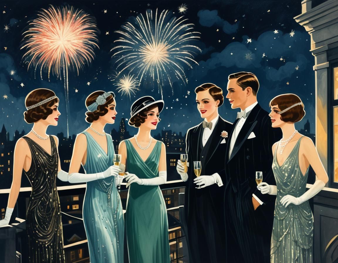 Roaring Twenties Rooftop Party Under Fireworks