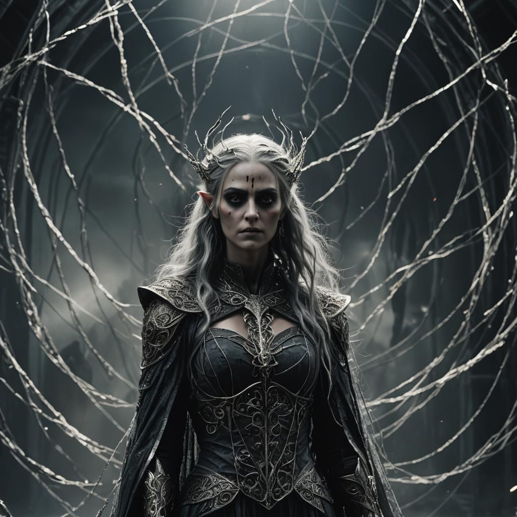 Fearsome Dark Elf Pythia in Dark Fantasy Film Still