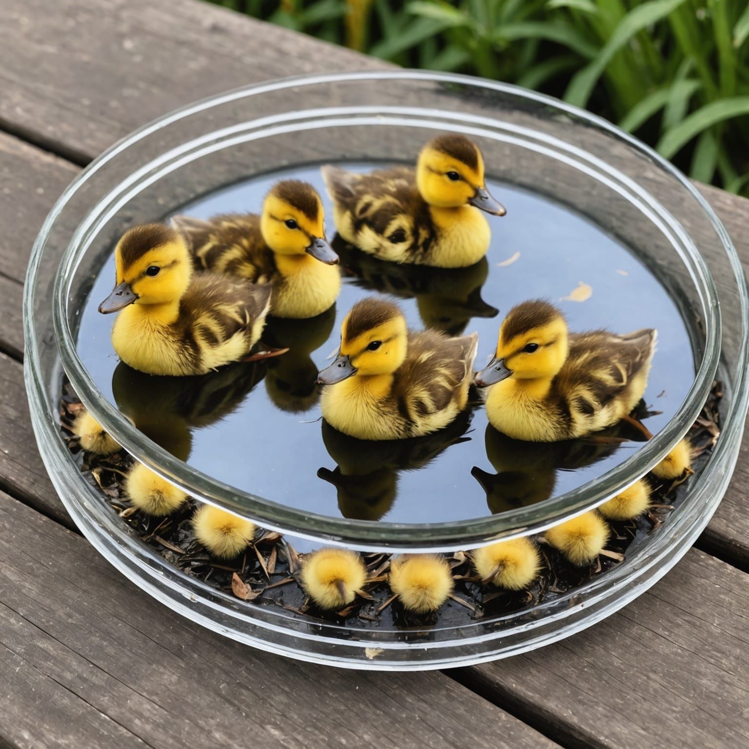 Ducklings Posing on a Glass Tray