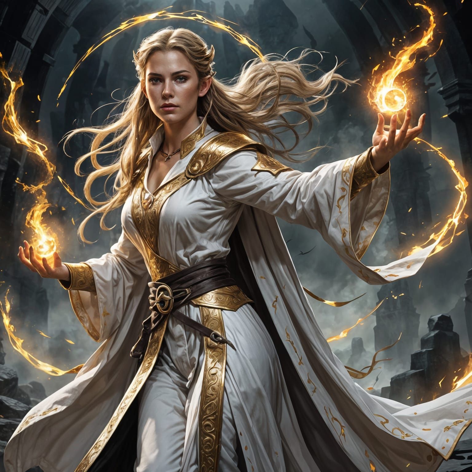 Celestial Warlock Casting a Spell in Fantasy Setting