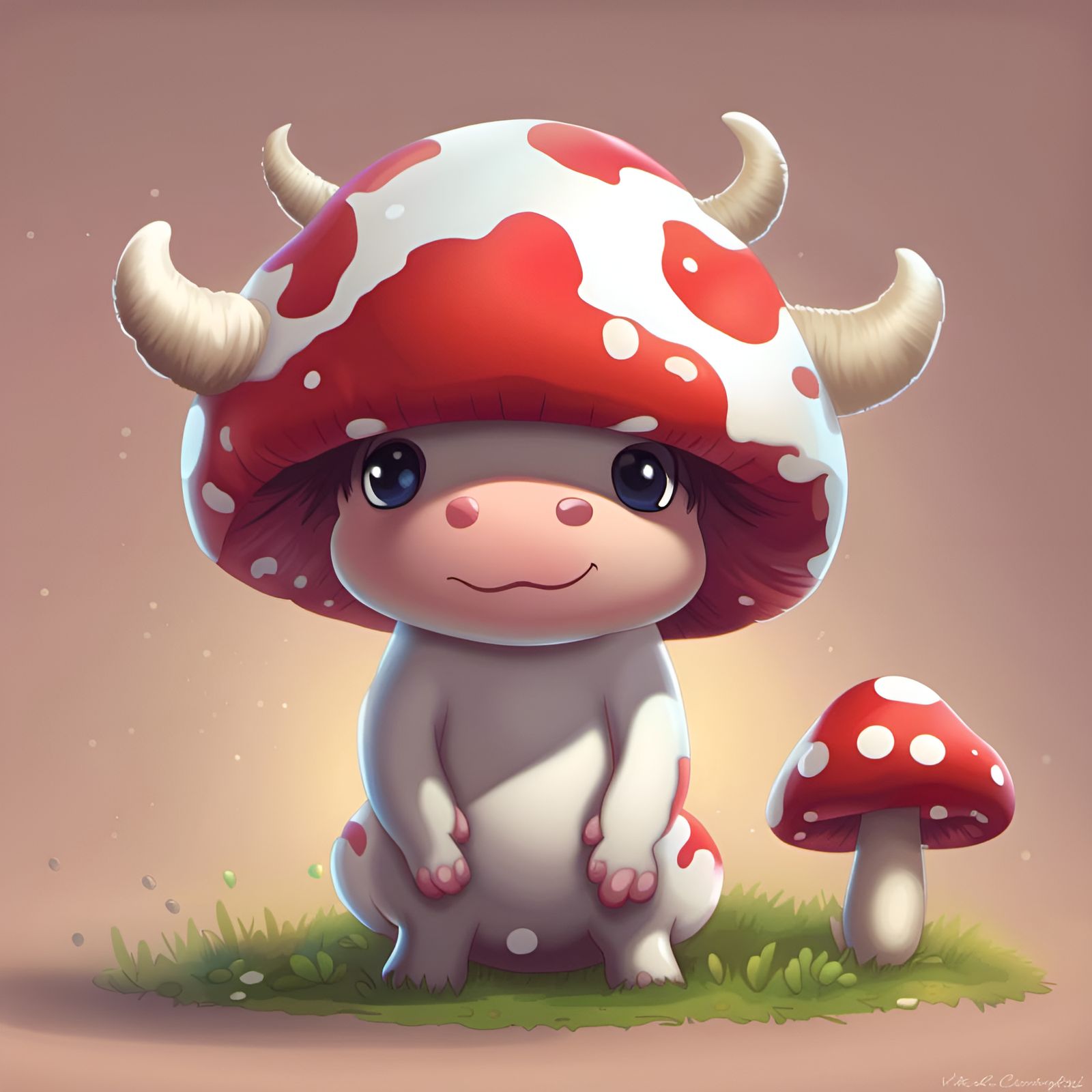 Cute Chibi Shroom Cow Hybrid Illustration