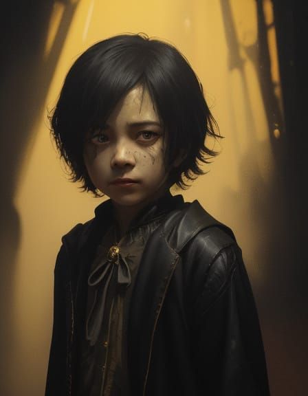 Eerie Golden Light on Child in Dark Fantasy Style