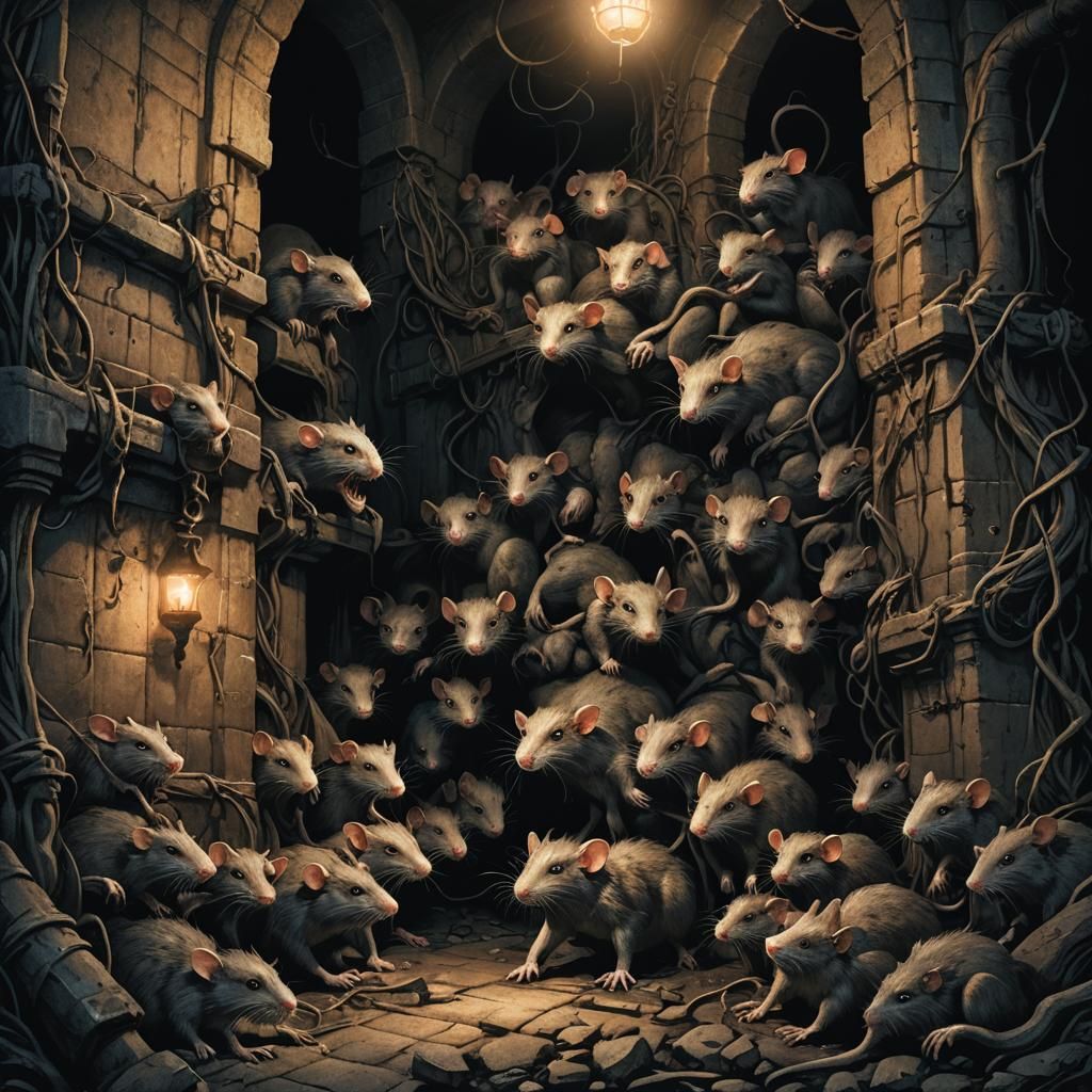 Ominous Rat Swarm in Dark Fantasy Illustration