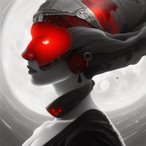 Viking Ship on the Moon in Black, White and Red