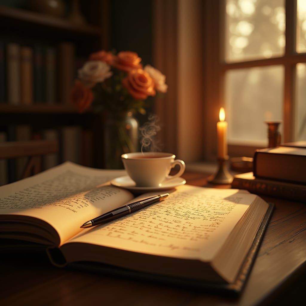 Cozy Romantic Study Scene With Warm Golden Light