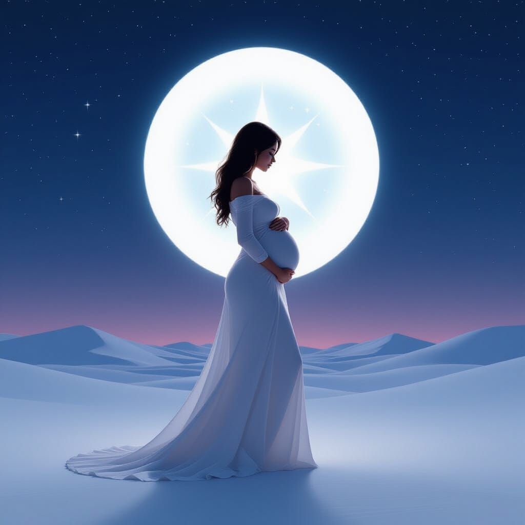 Glowing Pregnant Silhouette with Starry Figure