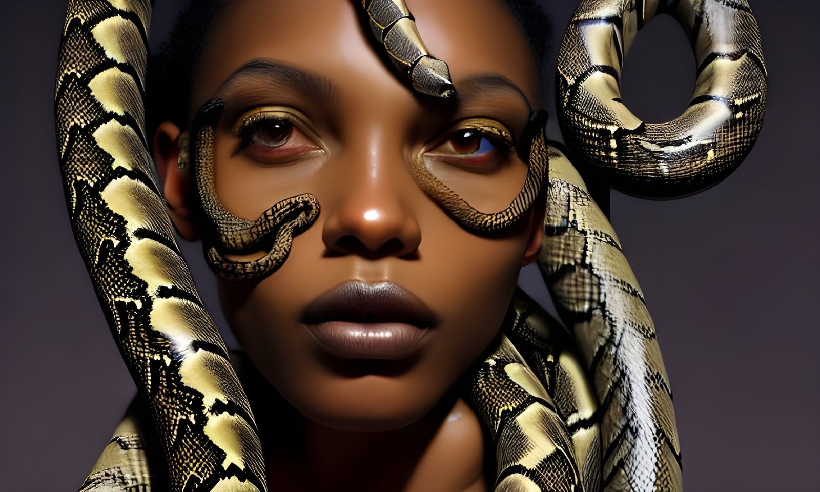Serpentine Woman Portrait in Vibrant Digital Art