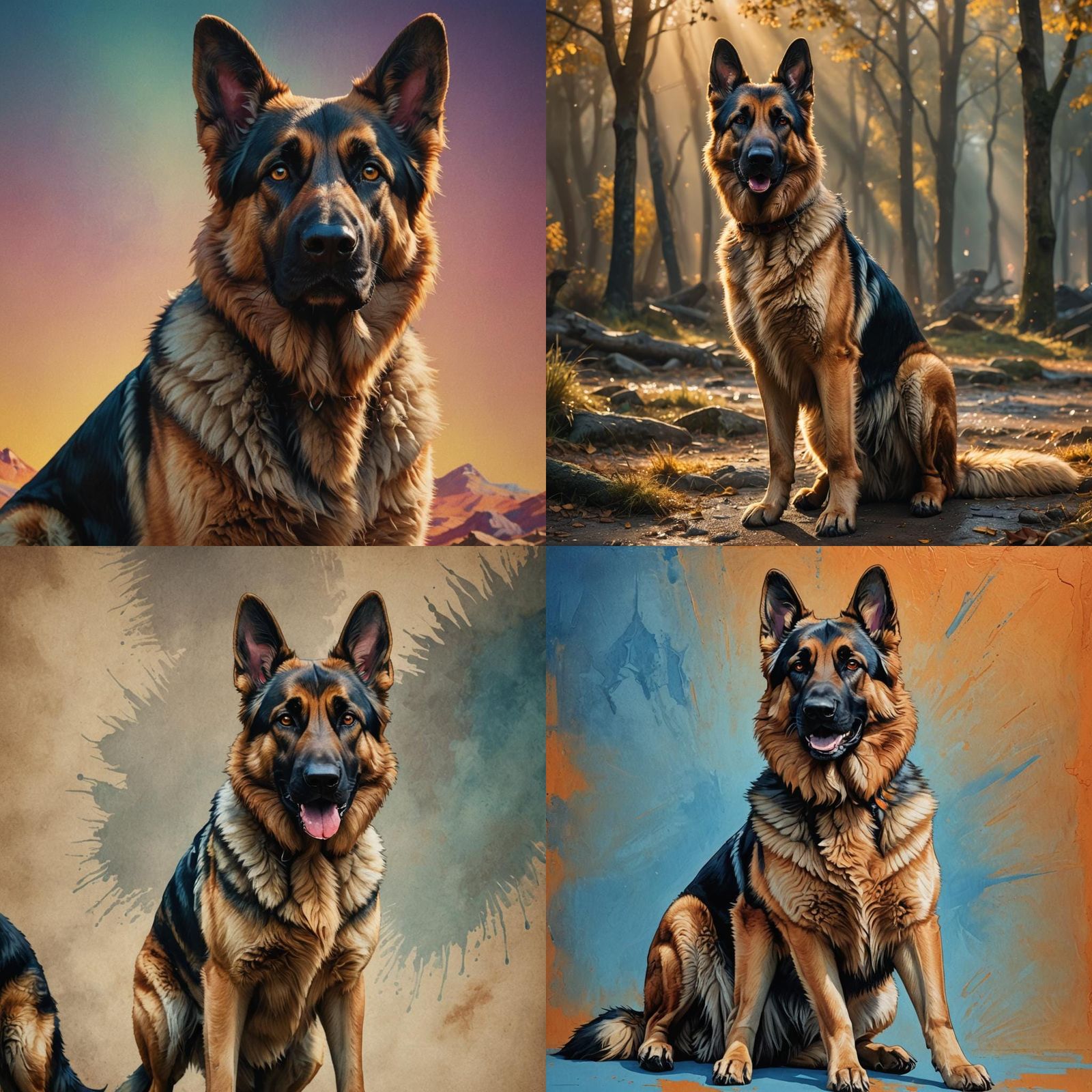 Dramatic Hyperrealistic German Shepherd Splash Art