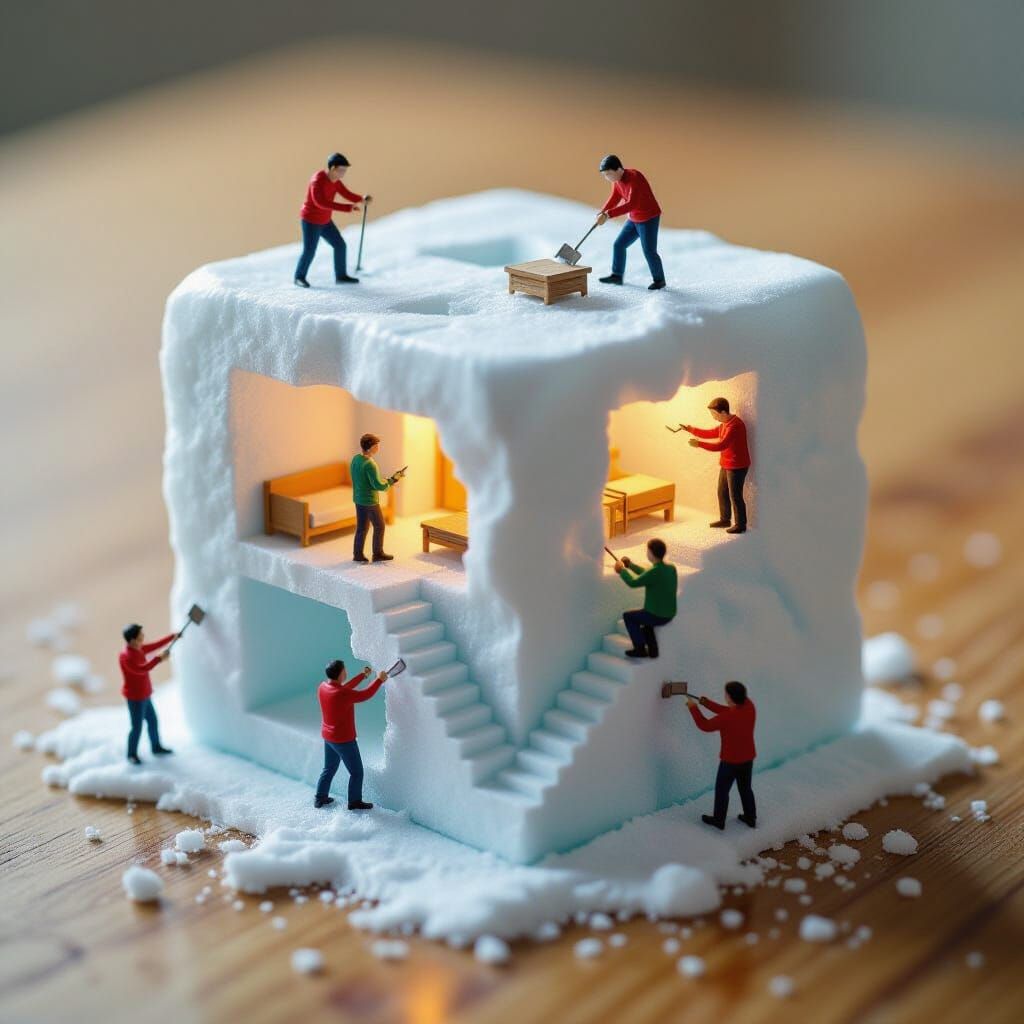 Tiny Civilization Carves Rooms Inside Ice Cube
