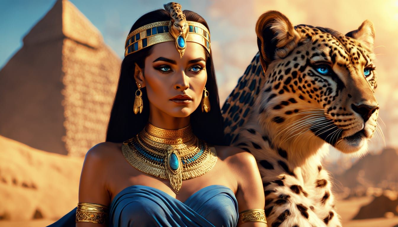 Egyptian Queen and Leopard in Frazetta Style