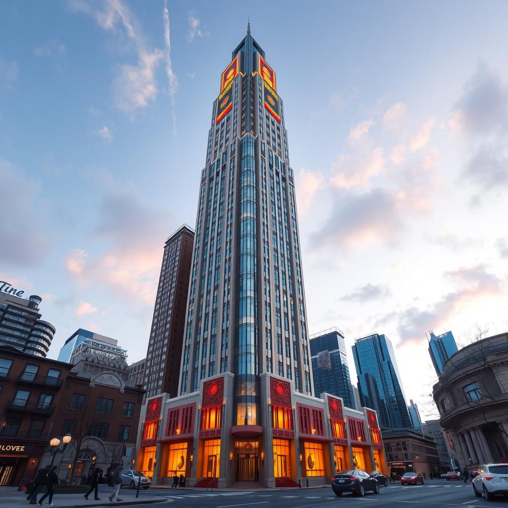 Majestic Art Deco Skyscraper with Geometric Details