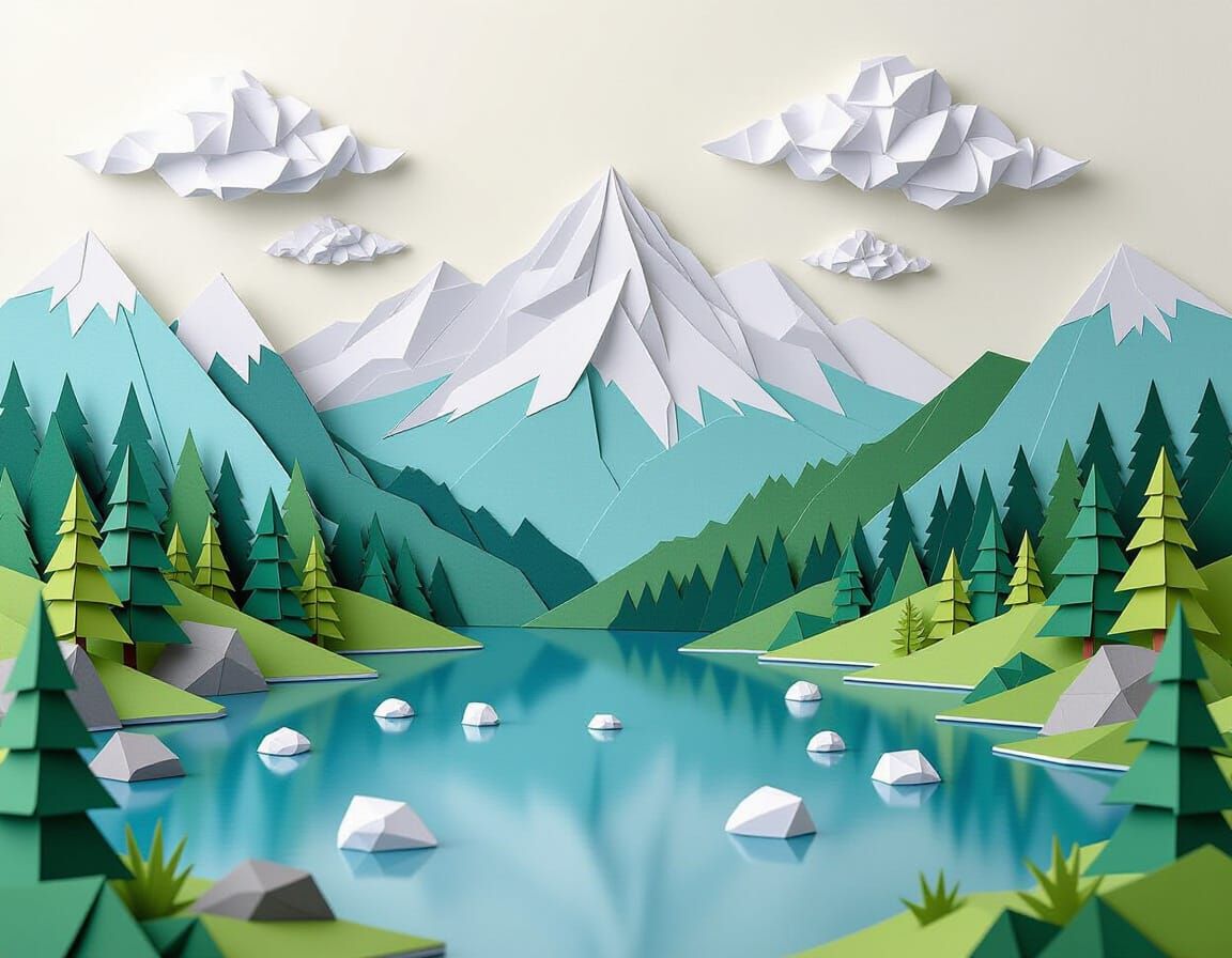 Papercraft Pacific Northwest Mountain Landscape