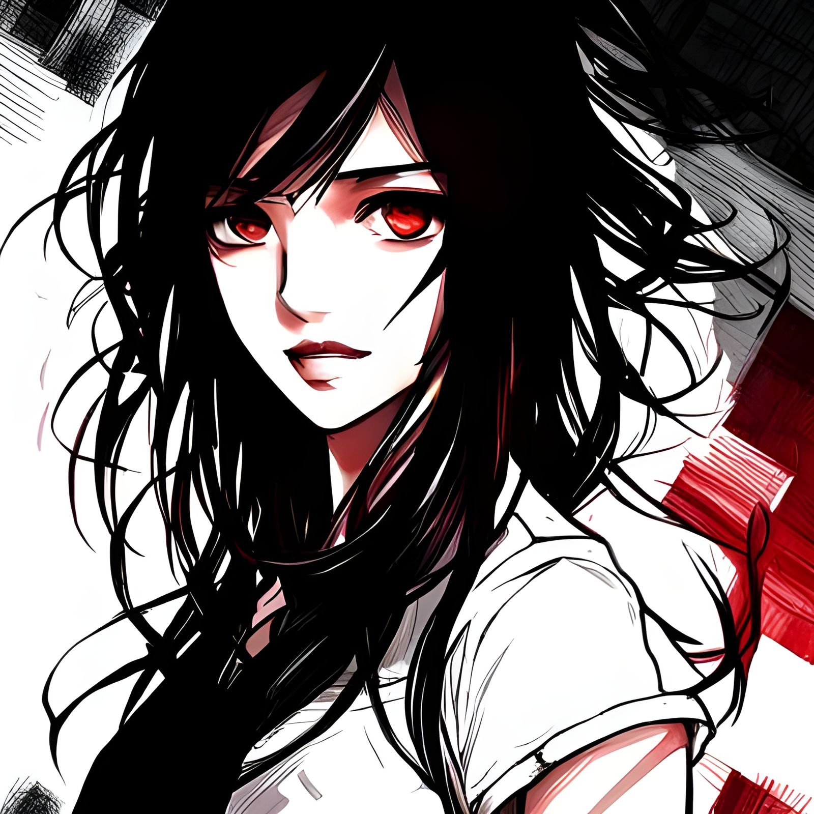 Manhwa Girl with Black Roses in Grayscale