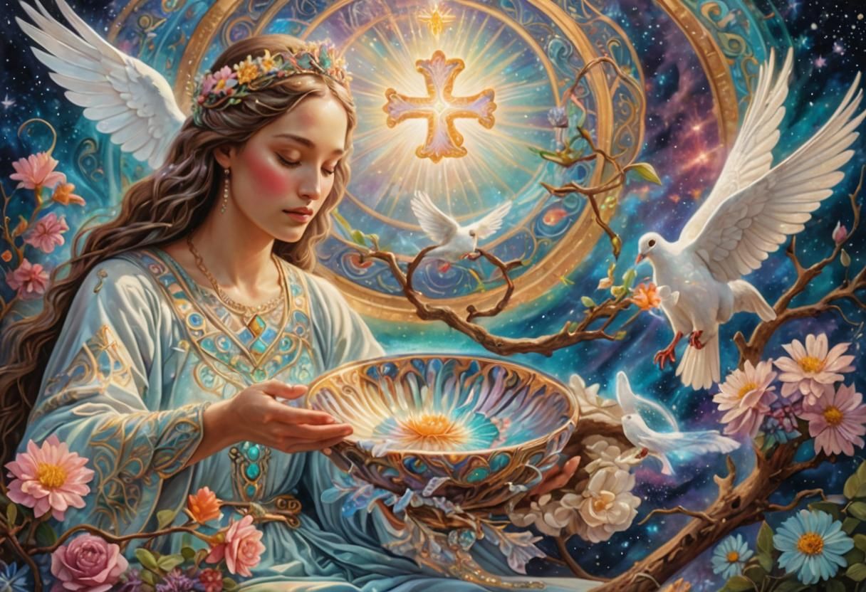 Visionary Dove Portrait in Holographic Style