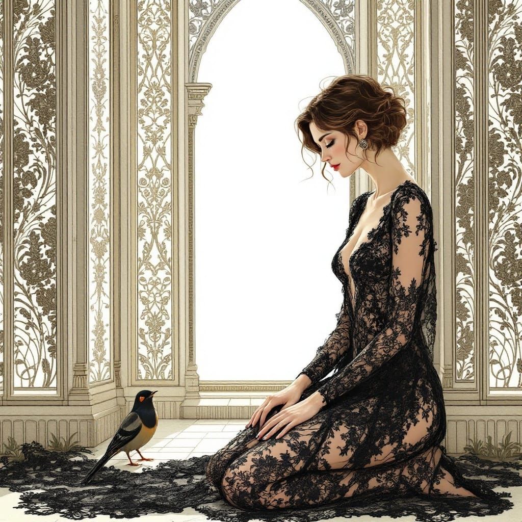 Woman in Lace, Art Nouveau Style