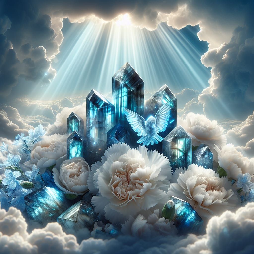 Labradorite Crystals and Carnations in Divine Light