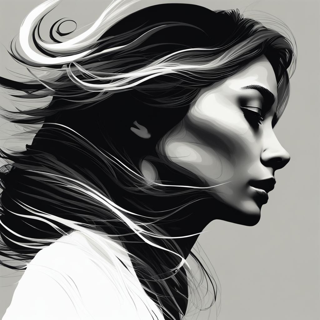 High-Contrast Black and White Silhouette Portrait