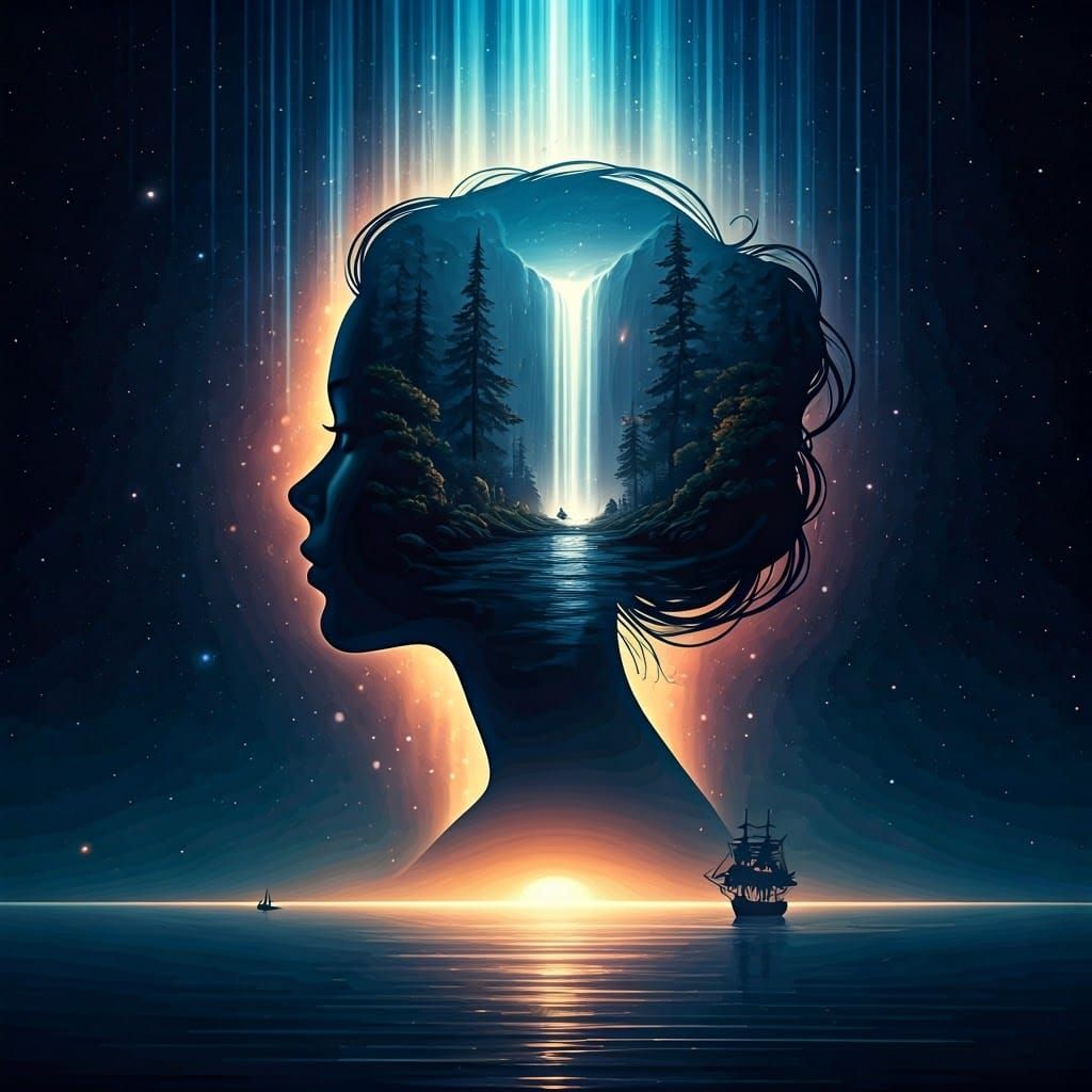 Cosmic Silhouette Girl in Surreal Galaxy Scene