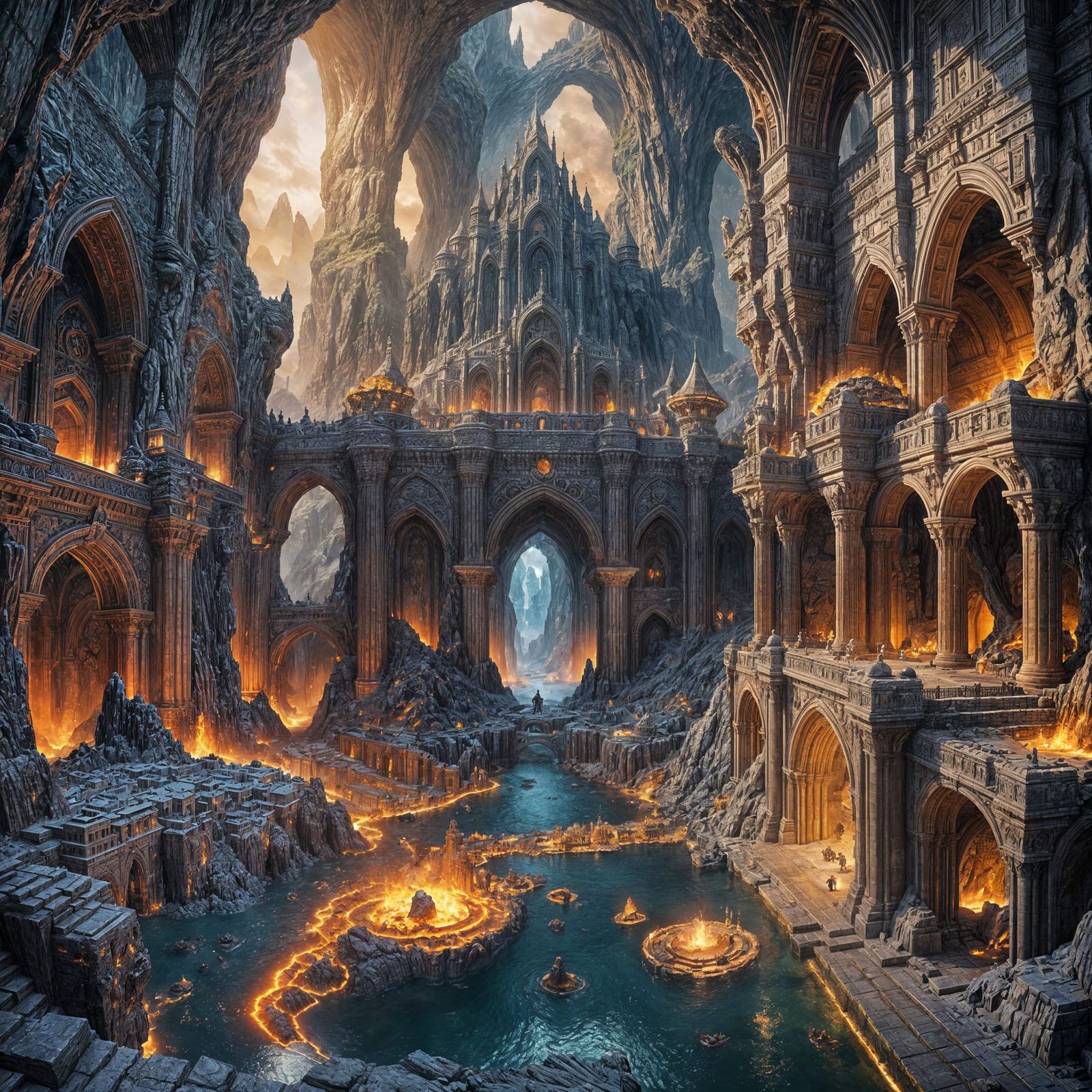 Fantasy Cavern City with Glowing Stones, Unreal Engine