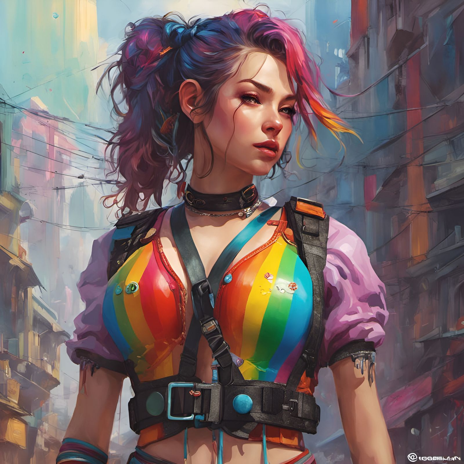 Rainbow Latex Harness: Hyperdetailed Fantasy Art