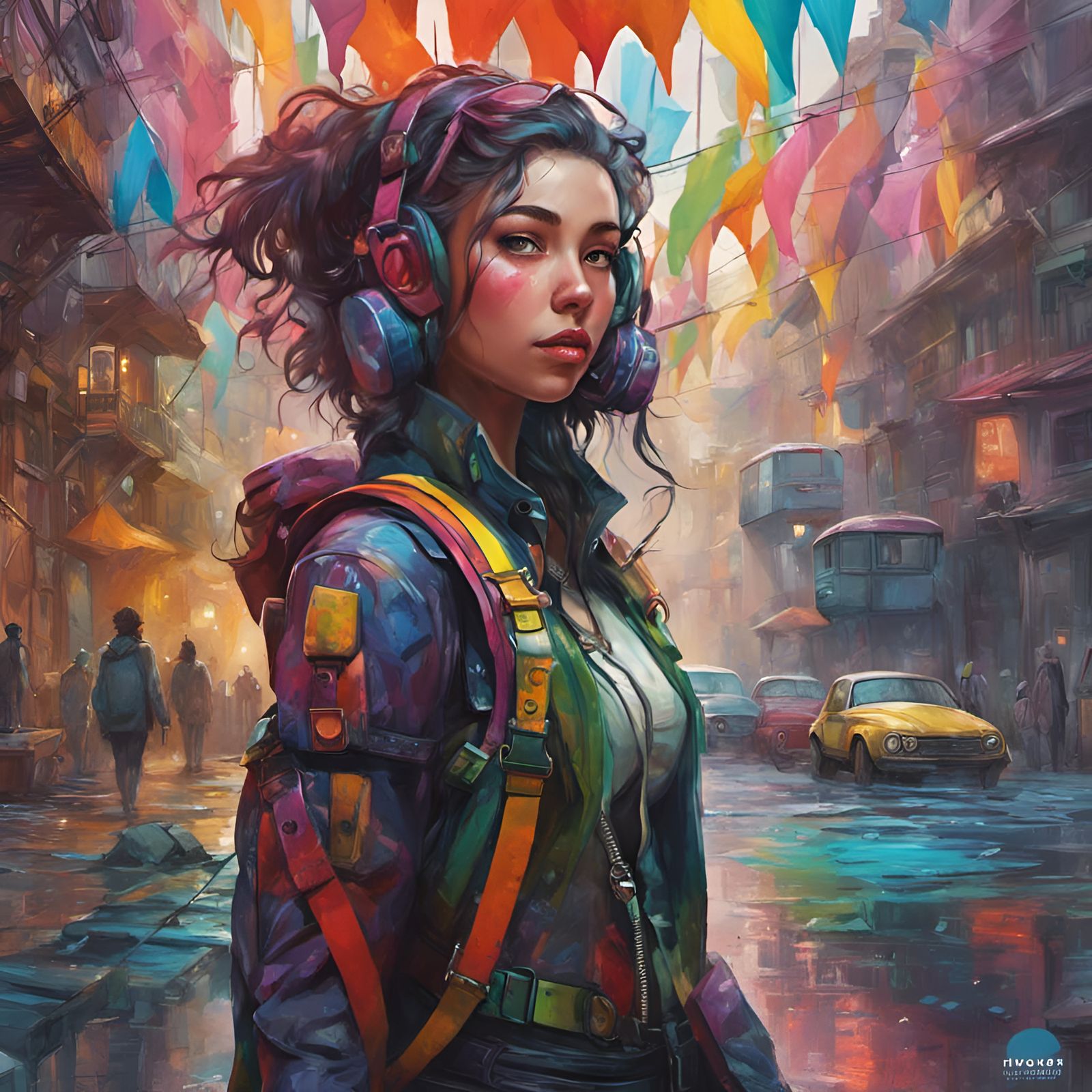 Girl in Rainbow Latex Harness: Hyperdetailed Fantasy Art