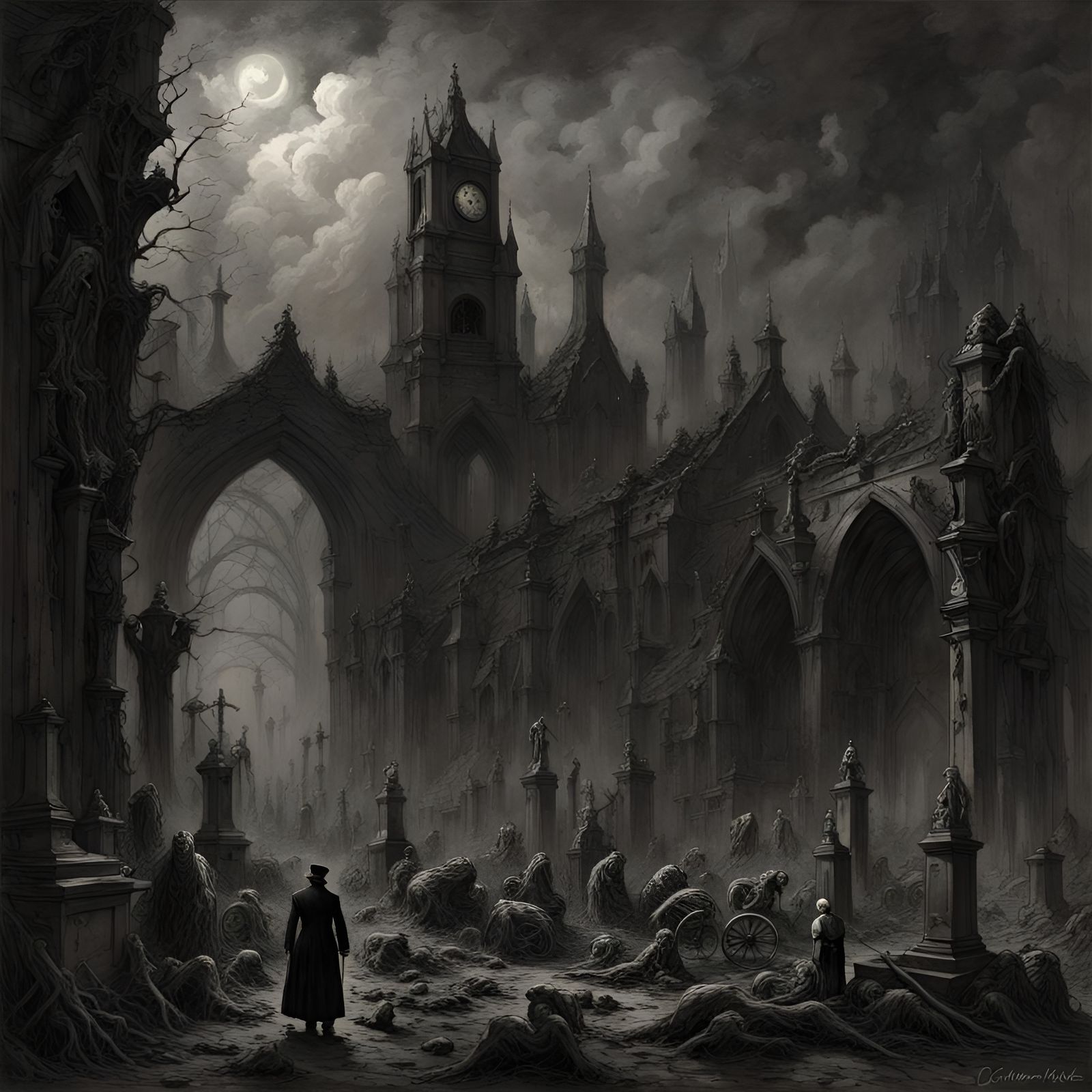 Steampunk Cemetery: A Dark, Mechanical Landscape