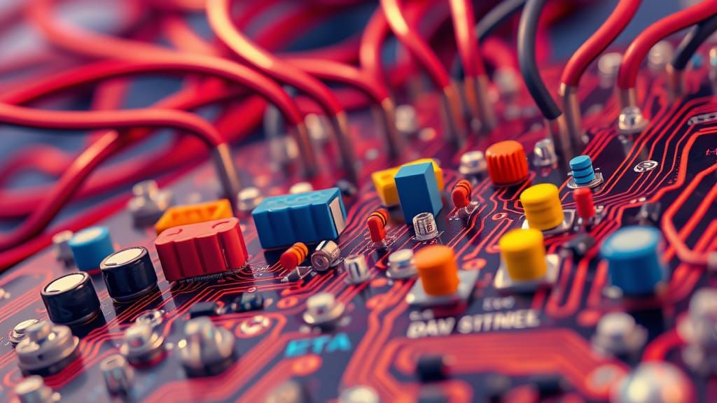 Vibrant Circuit Board in Comic Book Art Style