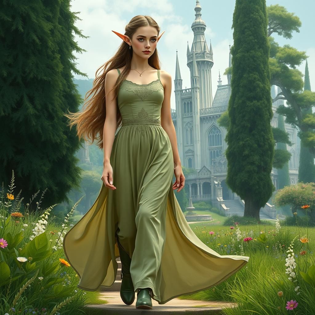 Ethereal Elven Maiden in Enchanted Garden