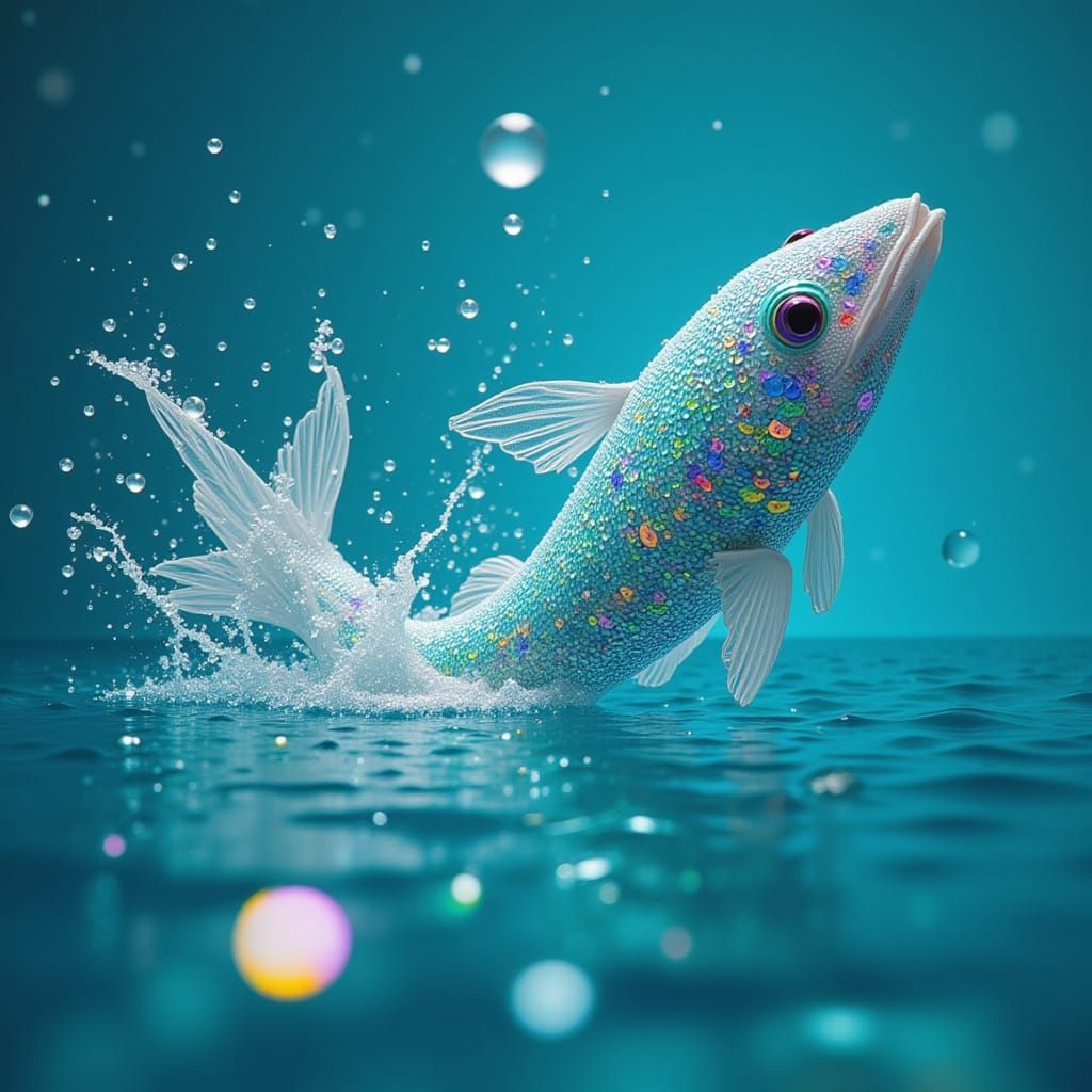 Vibrant Aquatic Dreamscape in Surreal Geometric Style