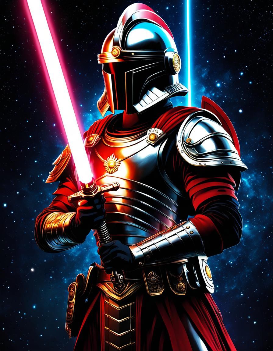 Futuristic Roman Soldier with Laser Sword in Space