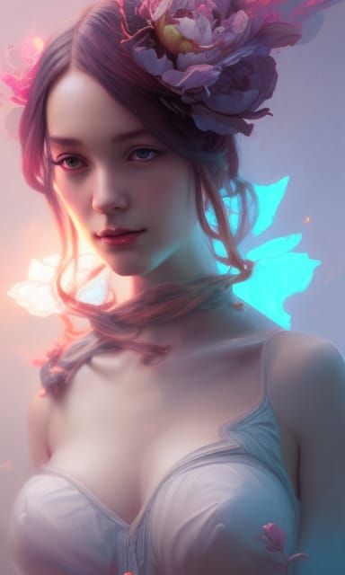 Fantasy Girl Peony Portrait in Concept Art Style